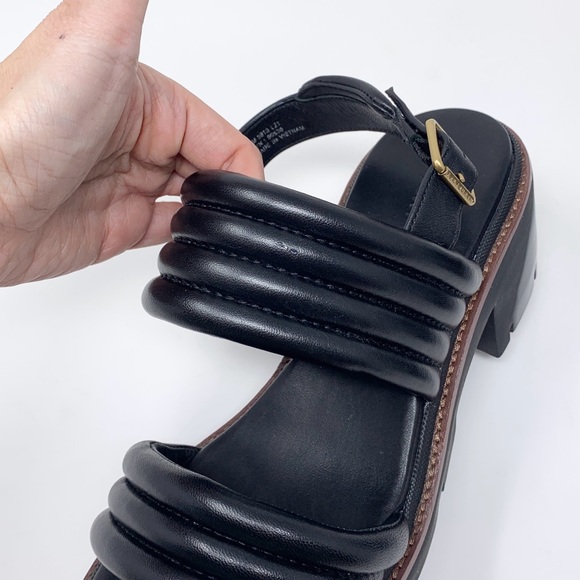 NEW Tory Burch Lug Sole Heeled Sandals (Sz 9) Quilted Leather Slingback Black - Picture 5 of 13